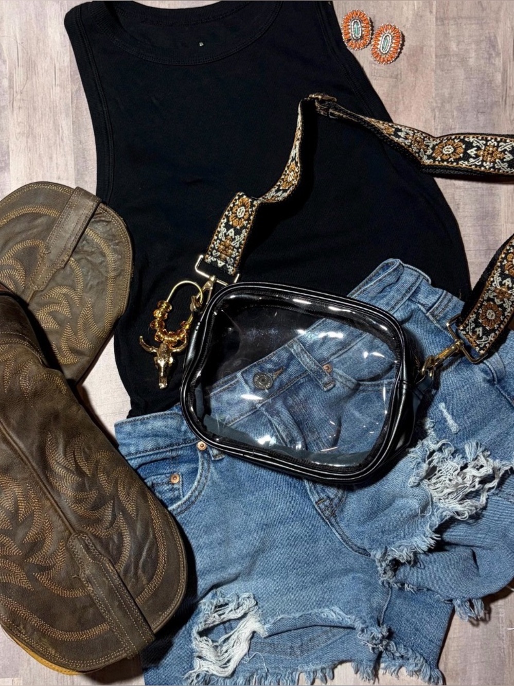 Western Clear Stadium Bag Floral Strap | Rodeo Concert Crossbody Purse
